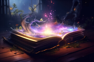 magic book on the table. ai generative.