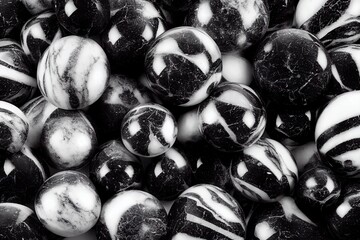 Sticker - Black and white marble stone spheres pattern background digital illustration., created with generative ai