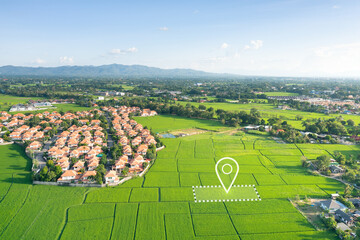 Wall Mural - land plot in aerial view. identify registration symbol of vacant area for map. real estate or proper