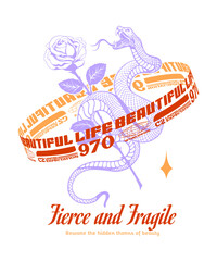 Fototapete - an illustration of a snake and rose that can be used on t-shirts and posters, and complement it with a compelling slogan