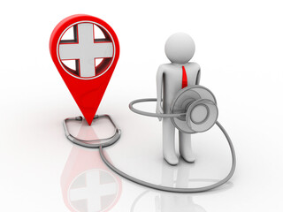 Poster - 3d rendering hospital navigation with Stethoscope near doctor
