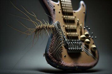 Wall Mural - electric guitar string caught on nail, creating unique sound, created with generative ai