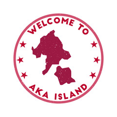 Wall Mural - Welcome to Aka Island stamp. Grunge island round stamp with texture in Nippon color theme. Vintage style geometric Aka Island seal. Appealing vector illustration.