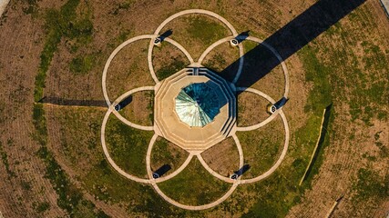 Sticker - High angle shot over Robert Moses Water Tower on decorated grass land in Fire Island, New York