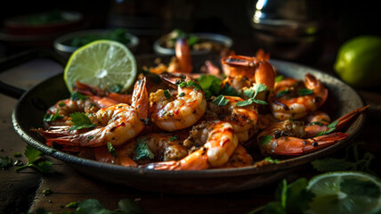 Juicy shrimp with zesty lime and aromatic herbs