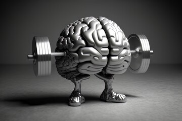 Human brain lifting a heavy dumbbell. The concept of mind training. Generative AI