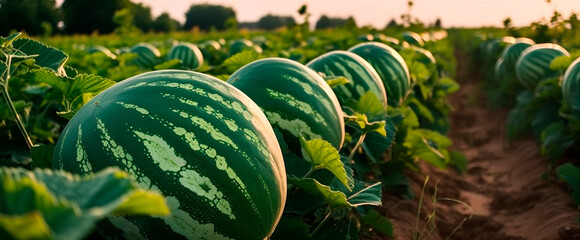 Watermelon harvest in the garden. Generative AI,