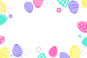 Wall Mural - Easter eggs and flowers on transparent background. Modern cartoon style for card, poster and banner. PNG illustration