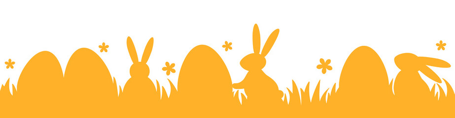 Wall Mural - Easter eggs and bunnies on transparent background. Paper cut design with copyspace. Banner. Vector illustration
