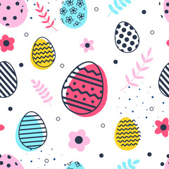 Wall Mural - Easter eggs with flowers on transparent background. Design of a seamless pattern. PNG illustration