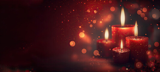 Poster -  red candles, blurry background. Generative AI image.