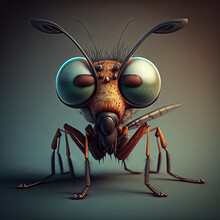 Tiny Insect Monster. Abstract Flying Creature Or Funny Bug With Cute Face. Generated AI.