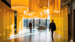 Modern Bright Yellow Office Hallway, People Walking