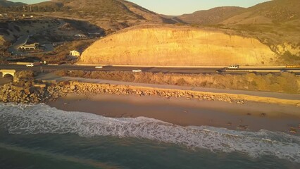 Poster - Aerial view of cars on the highway near Crystal Cove Beach in Orange County, California, USA