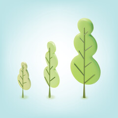 Poster - 3d Different Size Green Tree Set Plasticine Cartoon Style for Web and App Design. Vector illustration