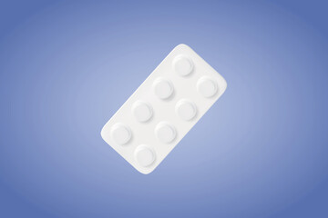 Poster - 3d Health Care Concept Plasticine Cartoon Style on a Blue. Vector illustration of Blister Medicine Pill Pack