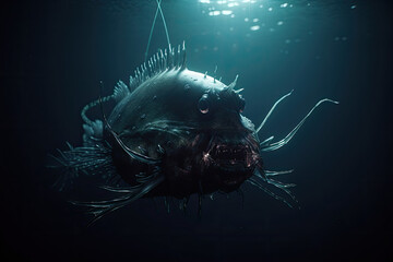 Wall Mural - An angler fish in the deep sea