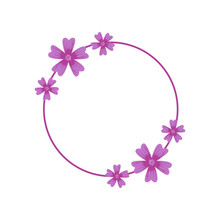 Round Frame With Mallow Flower. Minimal Design Floral Frame Isolated On White Background. Vector Illustration