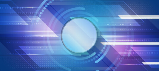 Wide Blue background with various technological elements. Hi-tech computer digital technology concept. Abstract technology communication vector illustration.