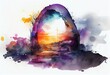 Watercolor Illustration of a Abstract Art. Colorful Painting Art Of The Empty Tomb Of Jesus. Easter Or Resurrection Concept. He Is Risen. Generative AI