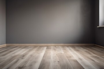 Canvas Print -  an empty room with a wooden floor and a window in the middle of the room with a gray wall and a wooden floor in the middle of the room.  generative ai