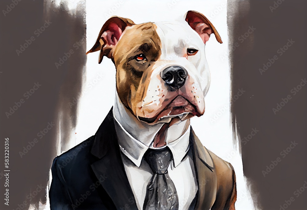 Watercolor Illustration of a Portrait Of A Dog American Staffordshire ...