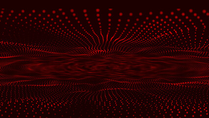 Aufkleber - Trapcode Form Glowing Dots Background. Red dots particles wave pattern halftone gradient curve shape isolated on red smoke background.