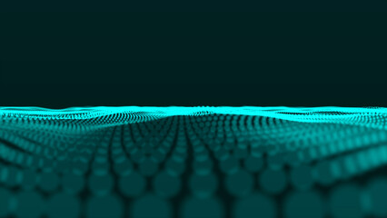 Aufkleber - Hi-tech abstract waving dots particle technology background design. Green color abstract background with dynamic elements of waves.
