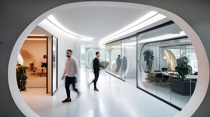 Wall Mural - Modern Minimalist Office Hallway, People Walking