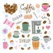 Coffee vector set. Funny coffee clipart. Coffee lovers cute illustrations