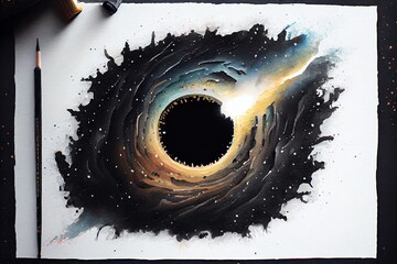 Wall Mural - Watercolor Illustration of a Black Hole In The Space. Generative AI