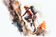 Watercolor Illustration of a Professional Extreme Climber. Generative AI