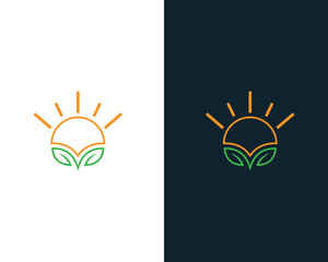 Sticker - Farm Land With Leaf Sun Symbol Logo Design Modern Vector Template Icon.