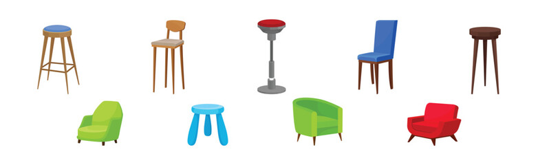 Canvas Print - Chair as Seat and Piece of Furniture Vector Set