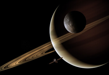 Wall Mural - 3d render, gas giant planet in deep space. saturn planet and rings close-up