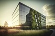 Realistic & Highly Detailed Sustainable Office Building with Living Green Wall: Blue Sky Architecture for Efficient & Eco-Friendly Workspaces, Generative AI
