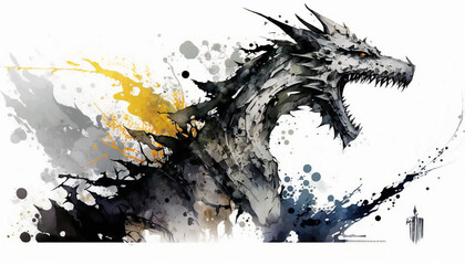  Ancient Mystical Dragon, Wyvern, isolated on white background - watercolor style illustration background by Generative Ai 