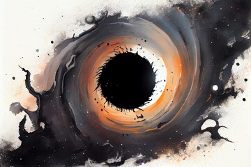Wall Mural - Watercolor Illustration of a Black Hole In The Space. Generative AI