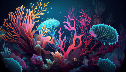 fluorescent sea plant. Colorful underwater flora