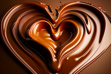 Poster - Heart - shaped chocolate liquid swirls into the shape of heart. Generative AI.