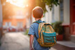 © Victor - Little kid with a backpack at his first day of school. Back view.