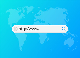 Wall Mural - search bar. icon of internet browser on world map. button for find in web. url and link of website. 
