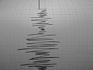     Richter scale Low and High Earthquake Waves vibrating on white paper background, sound wave diagram concept    