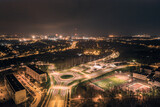 Fototapeta Miasto - Miasto nocą, rondo w mieście przemysłowym Jastrzębie Zdrój na Śląsku w Polsce, panorama z lotu ptaka