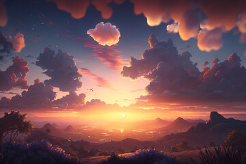 Wall Mural - beautiful sunset on the valley generative ai