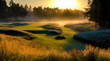 Fototapeta Natura - Golfplatz Internationale Golflandschaft Golfkurs im Frühjahr Abstrakte Illustration Wandbild Hintergrund Generative AI Digital Art Hintergrund