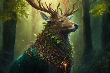 Wall Mural - a guardian of the forest realm: noble steward of nature's riches generative ai