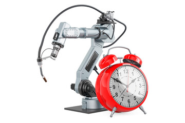 Poster - robot welding with alarm clock, 3d rendering