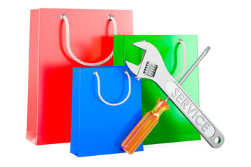 Poster - Shopping bags with screwdriver and wrench, 3D rendering
