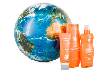 Poster - Sunscreen products with Earth Gobe, 3D rendering